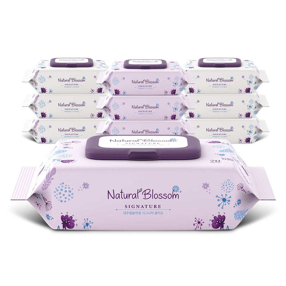 Natural Blossom Signature Wet Wipes | Cap-Type | Gentle, Ultra-Soft, Hypoallergenic | 70 Count | 200 × 150 mm | 50 gsm Fabric
