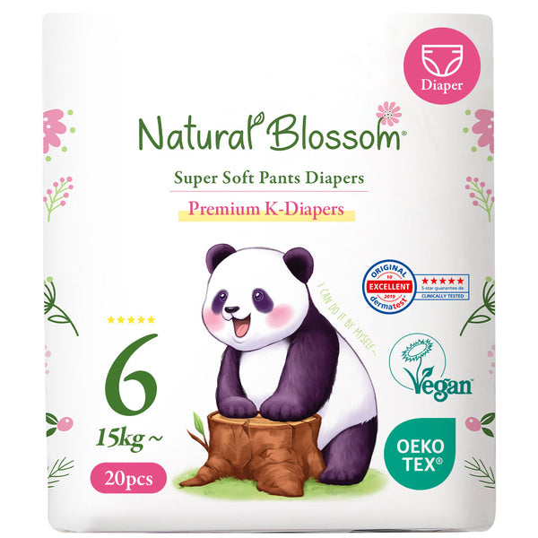 Natural Blossom Pull-On Baby Diapers | Ultra-Slim, Hypoallergenic, Super Soft, Vegan | Size 6 (4T-5T, 33 lbs+) | 80 Count