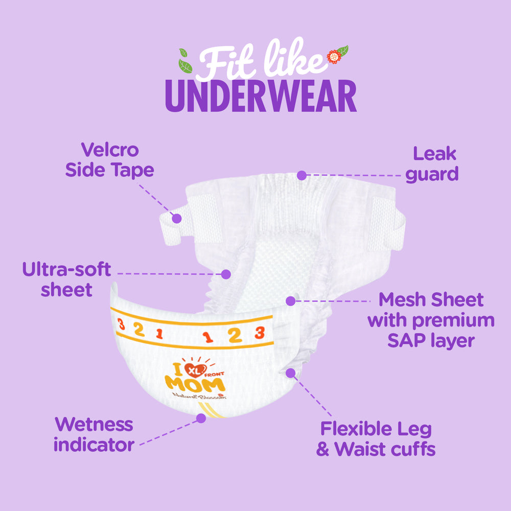 Natural Blossom Band Baby Diapers | Ultra-Slim, Hypoallergenic, Super Soft, Vegan | Size 5 (XL, 26–37 lbs) | 22 Count