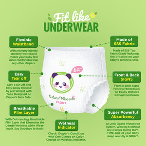 Natural Blossom Pull-On Baby Diapers | Ultra-Slim, Hypoallergenic, Super Soft, Vegan | Size 6 (4T-5T, 33 lbs+) | 80 Count