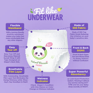 Natural Blossom Pull-On Baby Diapers | Ultra-Slim, Hypoallergenic, Super Soft, Vegan | Size 5 (3T-4T, 26-37 lbs) | 88 Count