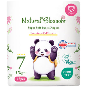 Natural Blossom Pull-On Baby Diapers | Ultra-Slim, Hypoallergenic, Super Soft, Vegan | Size 7 (5T-6T, 37 lbs and Over) | 72 Count