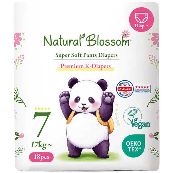 Natural Blossom Pull-On Baby Diapers | Ultra-Slim, Hypoallergenic, Super Soft, Vegan | Size 7 (5T-6T, 37 lbs and Over) | 72 Count