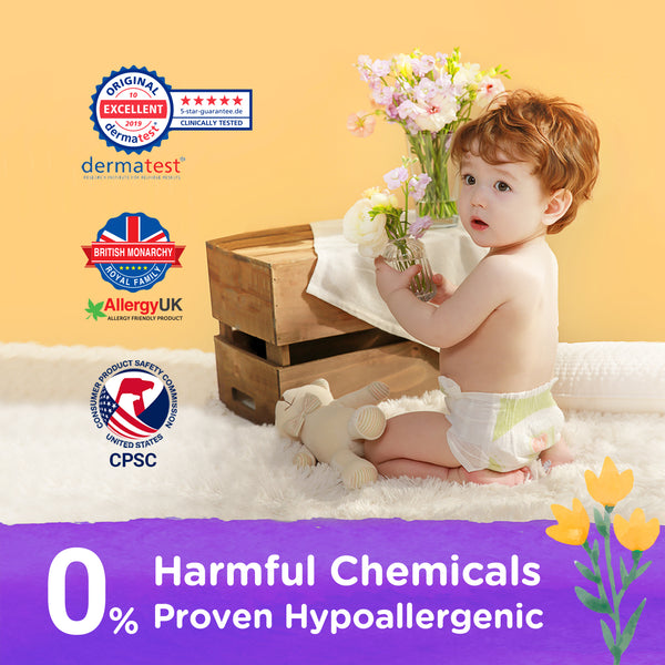 Natural Blossom Band Baby Diapers | Ultra-Slim, Hypoallergenic, Super Soft, Vegan | Size 5 (XL, 26–37 lbs) | 22 Count