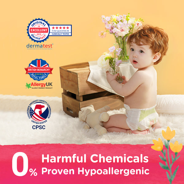 Natural Blossom Band Baby Diapers | Ultra-Slim, Hypoallergenic, Super Soft, Vegan | Size 1 (NB, –11 lbs) | 30 Count