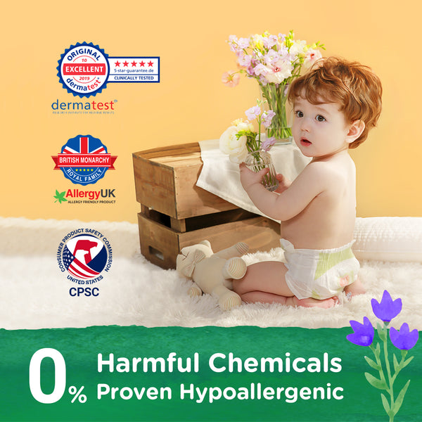 Natural Blossom Band Baby Diapers | Ultra-Slim, Hypoallergenic, Super Soft, Vegan | Size 3 (M, 13–24 lbs) | 28 Count