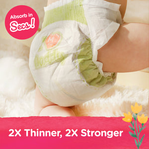 Natural Blossom Band Baby Diapers | Ultra-Slim, Hypoallergenic, Super Soft, Vegan | Size 1 (NB, –11 lbs) | 30 Count