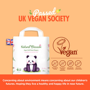 Natural Blossom Pull-On Baby Diapers | Ultra-Slim, Hypoallergenic, Super Soft, Vegan | Size 4 (2T-3T, 20-31 lbs) | 96 Count