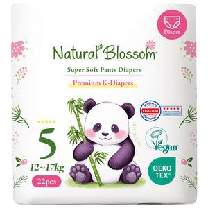 Natural Blossom Pull-On Baby Diapers | Ultra-Slim, Hypoallergenic, Super Soft, Vegan | Size 5 (3T-4T, 26-37 lbs) | 88 Count
