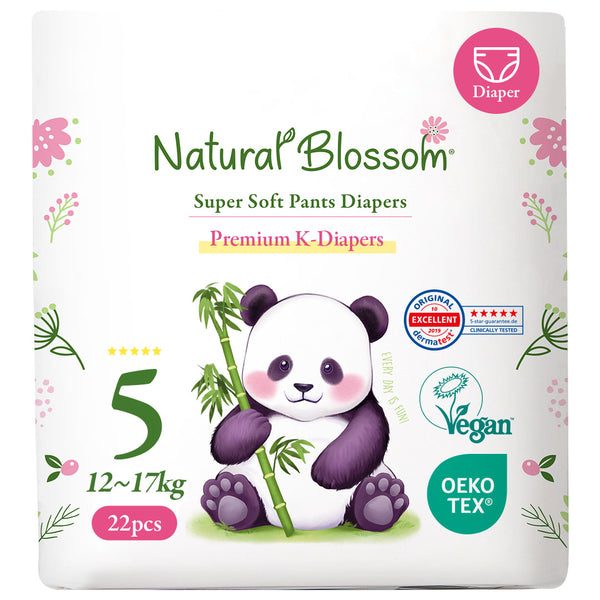 Natural Blossom Pull-On Baby Diapers | Ultra-Slim, Hypoallergenic, Super Soft, Vegan | Size 5 (3T-4T, 26-37 lbs) | 88 Count